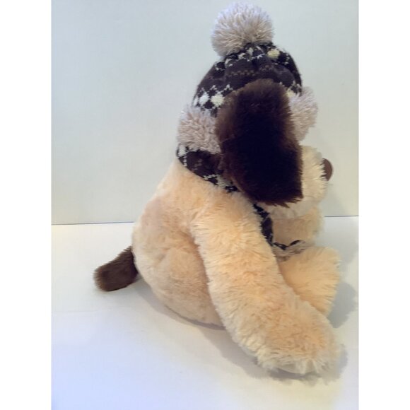 HugFun Puppy Dog Plush Brown and Cream Stuffed Animal Toy With Hat and Scarf - Picture 5 of 7